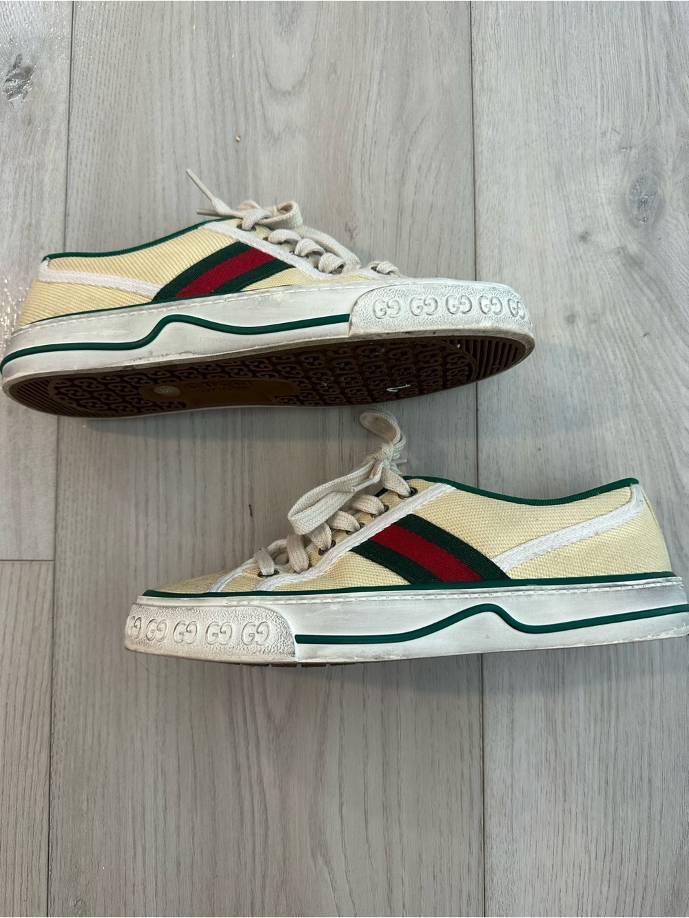 Gucci Tennis 1977 Web Stripe Canvas Sneakers Cream/Yellow Size 36